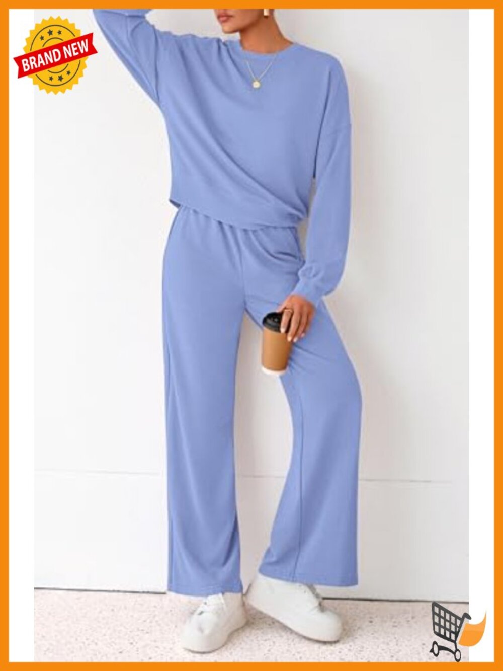 Women's 2 Piece Sweatsuit Lounge Set Wide Leg Sweatpants Fleece Pullover - Picture 3 of 6